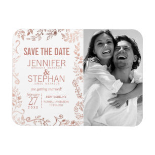 Elegant White Rose Gold Floral Save the Dates Magnet