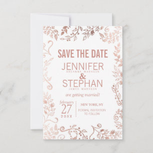 Elegant White Rose Gold Floral Wedding Save The Date
