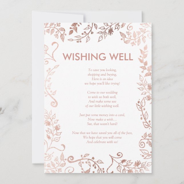 Elegant White Rose Gold Floral Wishing Well Invitation (Front)