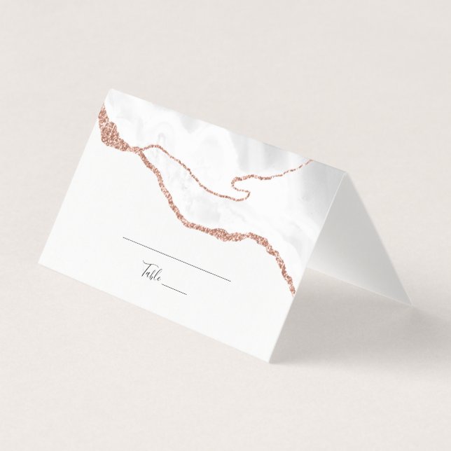 Elegant White Rose Gold Folded Place Card (Front)