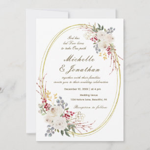 Elegant White Rose Gold Frame Christian Wedding Invitation