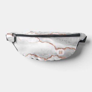 Elegant White Rose Gold Glitter Agate Marble  Bum Bags