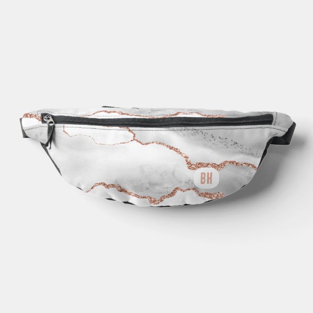 Elegant White Rose Gold Glitter Agate Marble  Bum Bags (Lay Down)