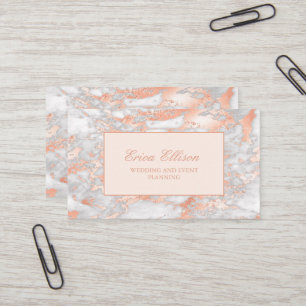 Elegant White Rose Gold Marble Wedding Planner Business Card