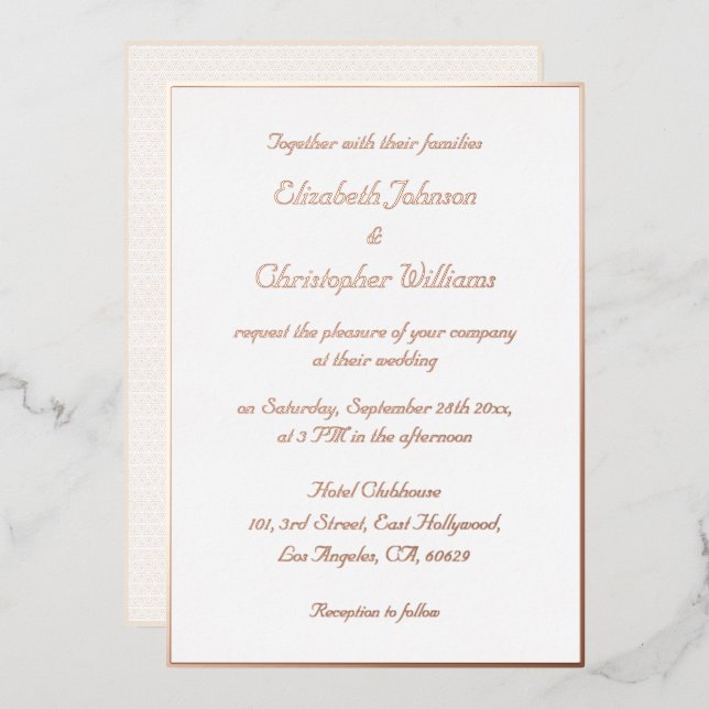 Elegant White Rose Gold Modern Custom Wedding (Front/Back)