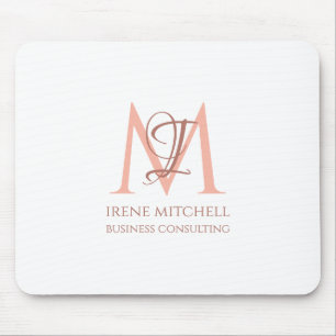 Elegant White Rose Gold Modern Monogram Name Mouse Mat