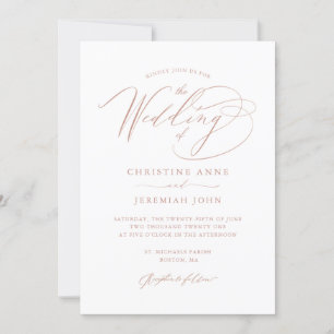 Elegant White Rose Gold Modern Script Wedding Invitation