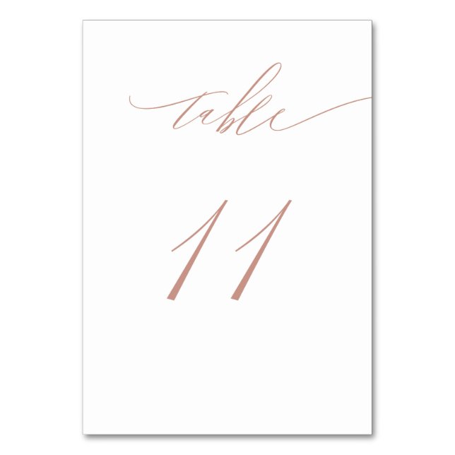 Elegant White Rose Gold Script No 11 Wedding Table Number (Front)