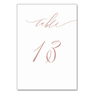 Elegant White Rose Gold Script No 13 Wedding Table Number