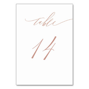 Elegant White Rose Gold Script No 14 Wedding Table Number