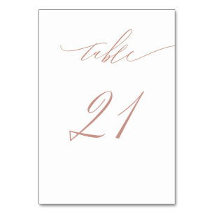 Elegant White Rose Gold Script No 21 Wedding Table Number