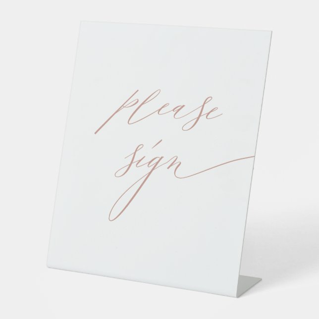 Elegant White Rose Gold Script Wedding Guestbook Pedestal Sign (Front)