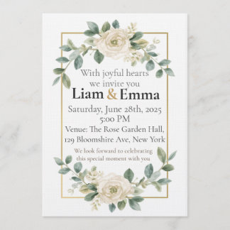 Elegant White Rose Greenery Wedding Invitation