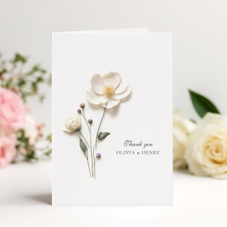 Elegant White Rose Minimalist Folded Wedding Thank You Card