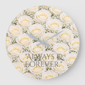 Elegant White Rose Personalized Floral Clock