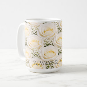 Elegant White Rose Personalized Name Mug