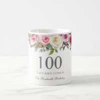 Elegant White Rose Pink Floral 100th Birthday