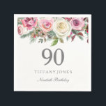 Elegant White Rose Pink Floral 90th Birthday Napkin<br><div class="desc">Elegant White Rose Pink Floral 90th Birthday

For the collection visit the Niche and Nest store.
floral watercolor design Fully Customisable / personalised</div>