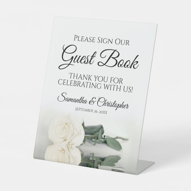 Elegant White Rose Please Sign Our Guest Book (Front)