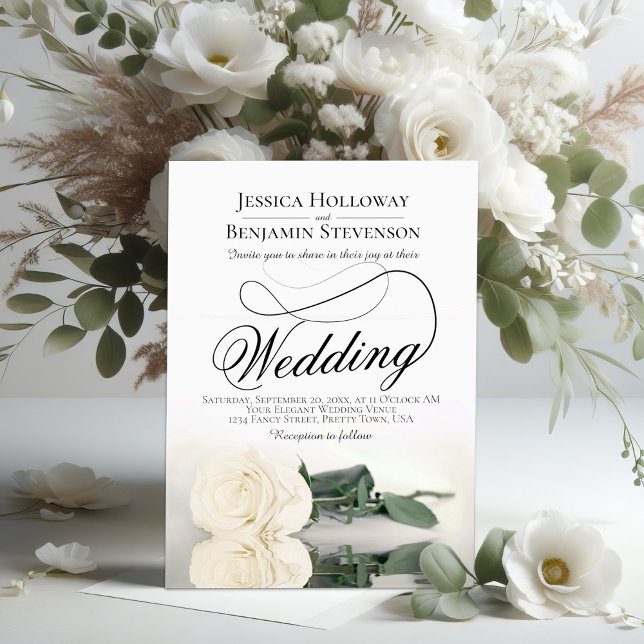 Elegant White Rose Reflection Romantic Wedding Invitation (Creator Uploaded)