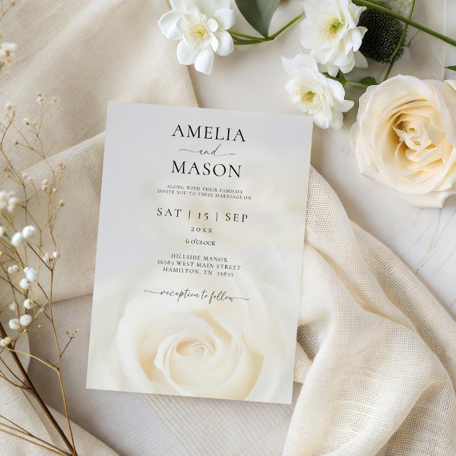 Elegant White Rose Script Wedding Invitation (Elegant White Rose Script Wedding Invitation)