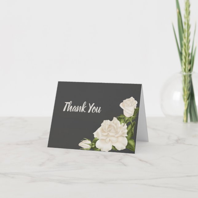 Elegant White Rose Thank You Card (Front)