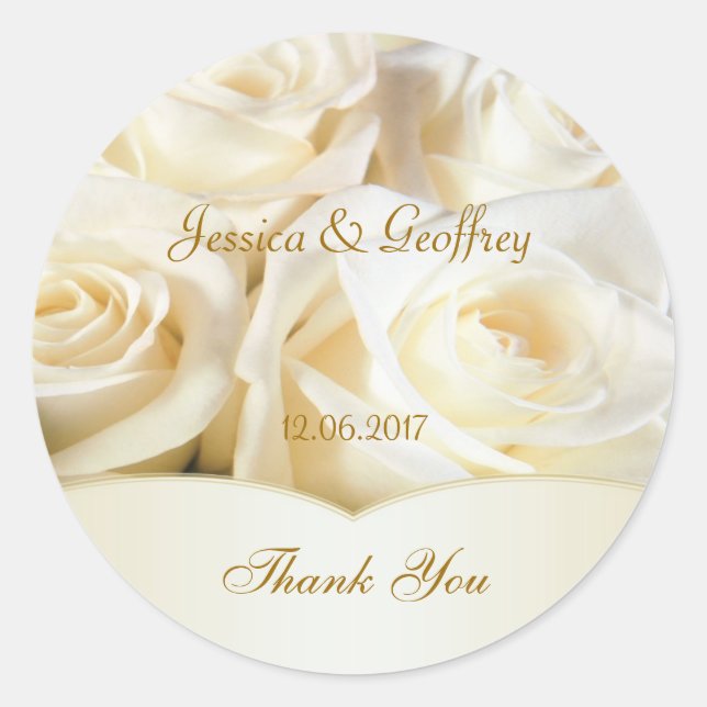 Elegant white rose Thank you Wedding Sticker (Front)