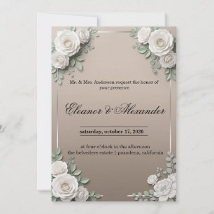 Elegant White Rose Wedding Invitation with Silver