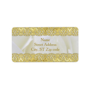 Elegant White Rose with Gold Lace Wedding Address Label