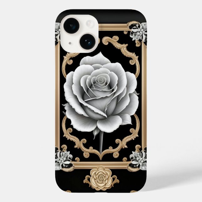 Elegant White Rose with Ornate Gold Frame Case-Mate iPhone Case (Back)