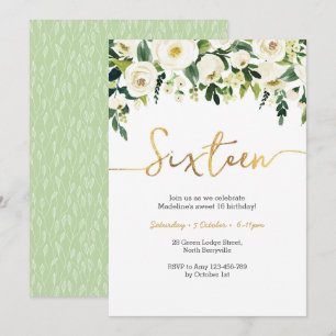 Elegant White Roses 16th Birthday Invitation