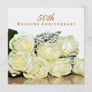 Elegant White Roses 50th Wedding Anniversary Party Invitation