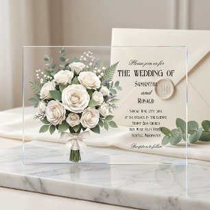 Elegant White Roses Acrylic Wedding Invitations