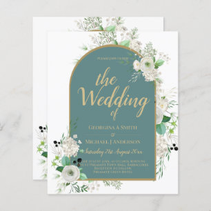 Elegant White Roses All-in-1 Wedding Invite RSVP