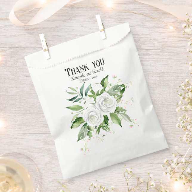 Elegant White Roses and Baby's Breath Wedding Favour Bags (Clipped)