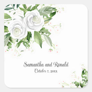 Elegant White Roses and Baby's Breath Wedding Square Sticker