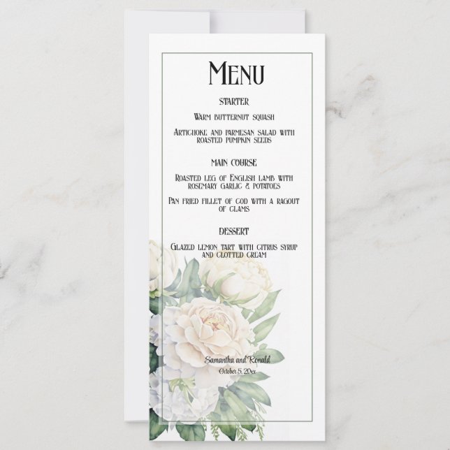 Elegant White Roses and Peonies Wedding Invitation (Front)