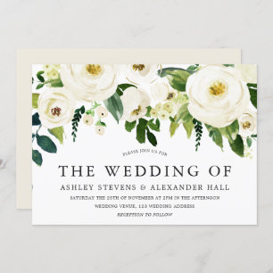Elegant White Roses Beautiful Wedding Invitation