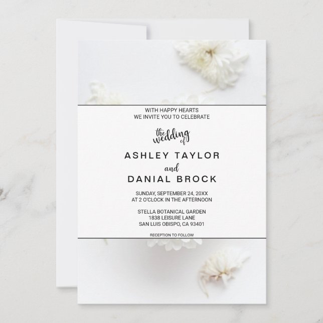 Elegant white roses blossoms floral summer Wedding Invitation (Front)