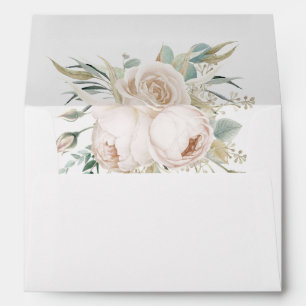 Elegant White Roses Bouquet with Return Address Envelope