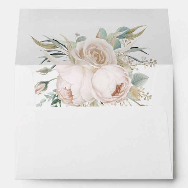 Elegant White Roses Bouquet with Return Address Envelope (Back (Bottom))