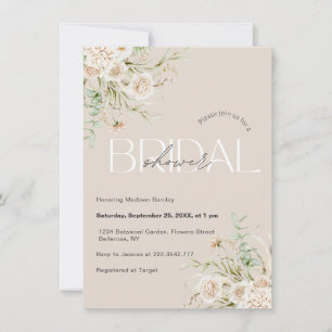 Elegant White Roses Bridal Shower Invitation