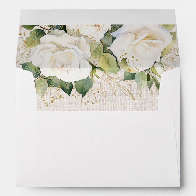 Elegant White Roses Bridal Shower Lined Envelope (Back (Bottom))