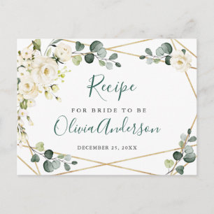 Elegant White Roses Bridal Shower Recipe Card