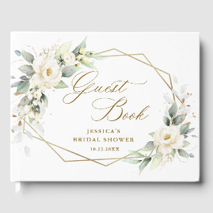 Elegant White Roses Eucalyptus Bridal Shower Guest Book