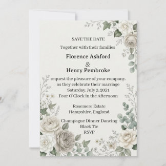 Elegant White Roses Eucalyptus Floral Wedding Invi Invitation