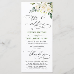 Elegant White Roses Eucalyptus Wedding Ceremony Programme