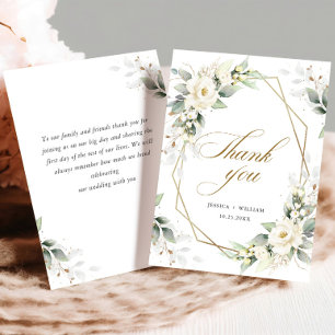 Elegant White Roses Eucalyptus Wedding Thank You Card