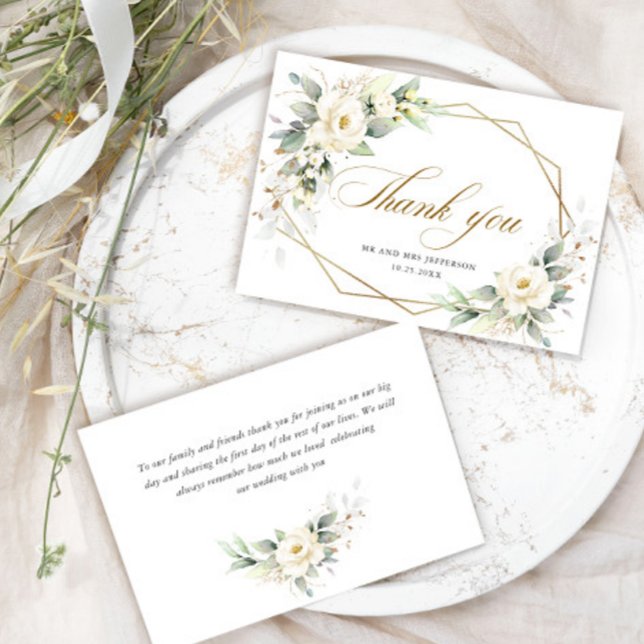 Elegant White Roses Eucalyptus Wedding Thank You Card (Creator Uploaded)