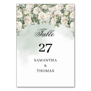Elegant White Roses Floral Garden greenery  Table Number